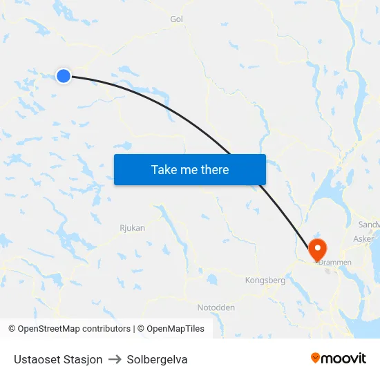 Ustaoset Stasjon to Solbergelva map