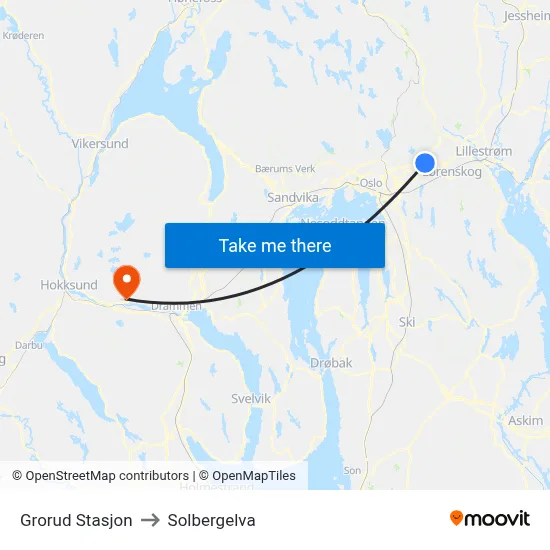 Grorud Stasjon to Solbergelva map