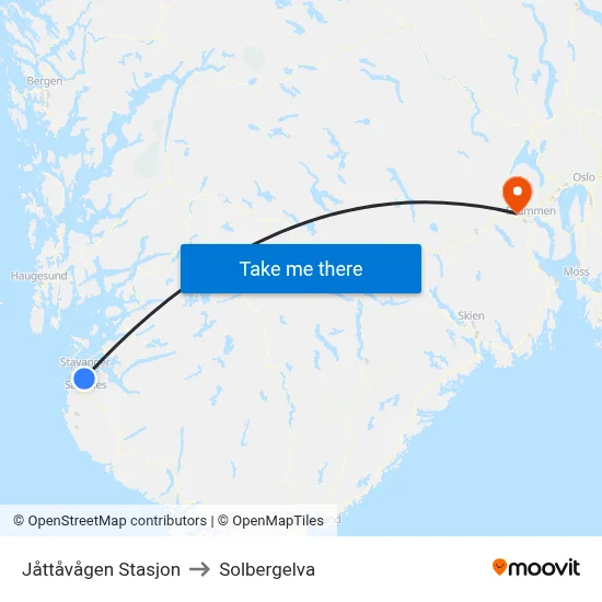 Jåttåvågen Stasjon to Solbergelva map