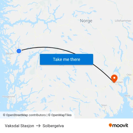 Vaksdal Stasjon to Solbergelva map