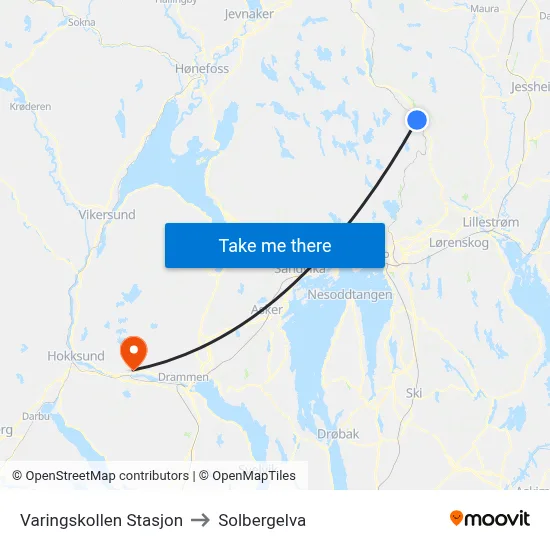 Varingskollen Stasjon to Solbergelva map
