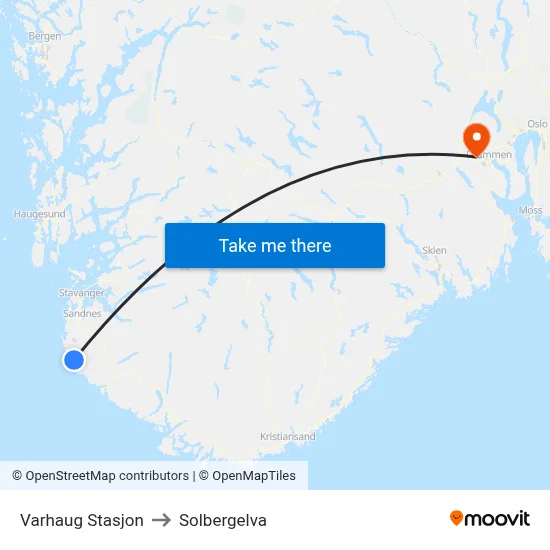 Varhaug Stasjon to Solbergelva map