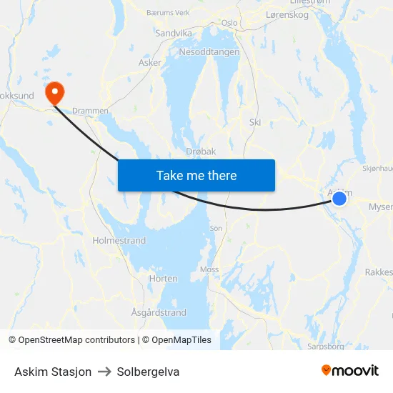 Askim Stasjon to Solbergelva map