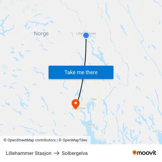 Lillehammer Stasjon to Solbergelva map