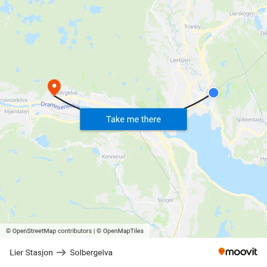 Lier Stasjon to Solbergelva map