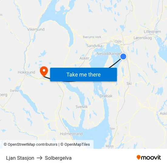 Ljan Stasjon to Solbergelva map