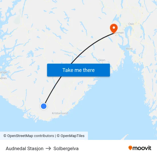 Audnedal Stasjon to Solbergelva map