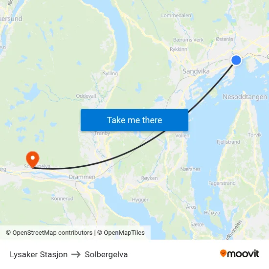 Lysaker Stasjon to Solbergelva map