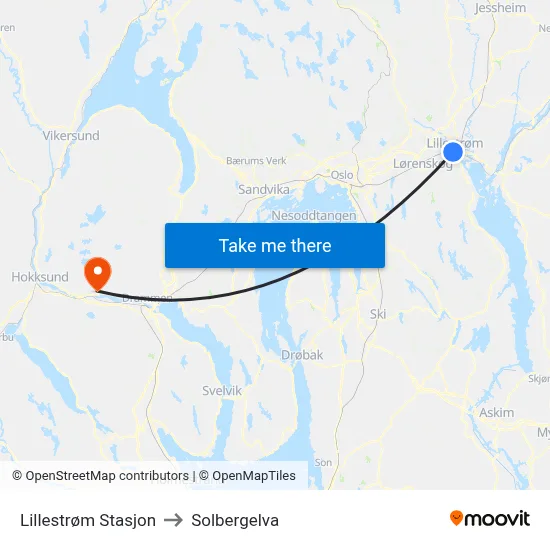 Lillestrøm Stasjon to Solbergelva map