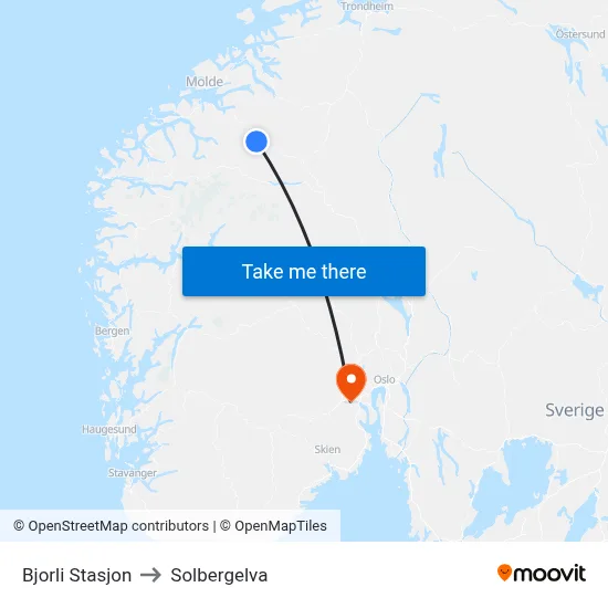 Bjorli Stasjon to Solbergelva map
