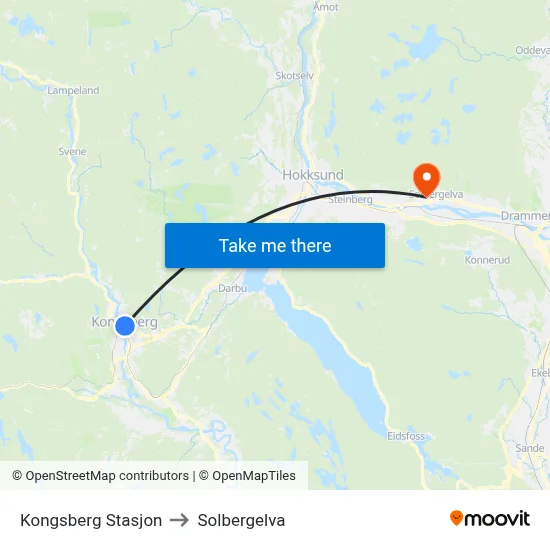 Kongsberg Stasjon to Solbergelva map