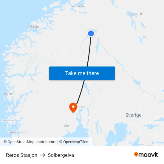Røros Stasjon to Solbergelva map