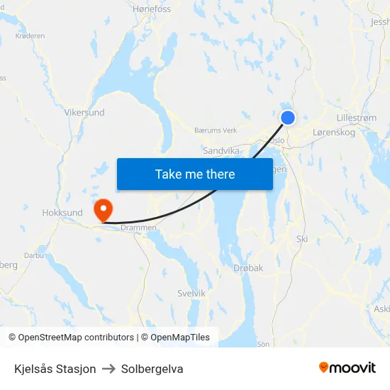 Kjelsås Stasjon to Solbergelva map
