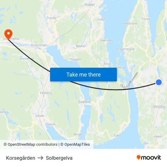 Korsegården to Solbergelva map