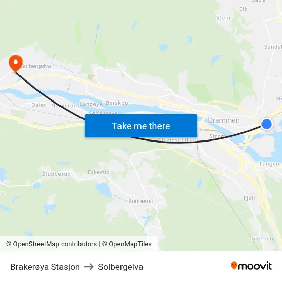 Brakerøya Stasjon to Solbergelva map