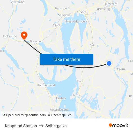 Knapstad Stasjon to Solbergelva map