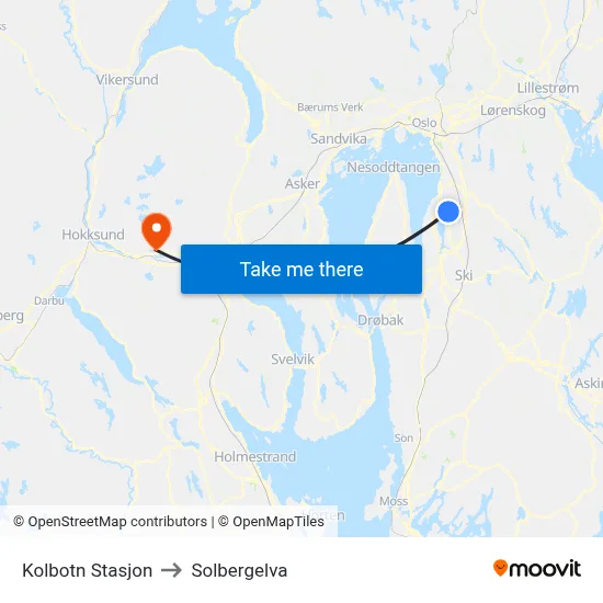 Kolbotn Stasjon to Solbergelva map