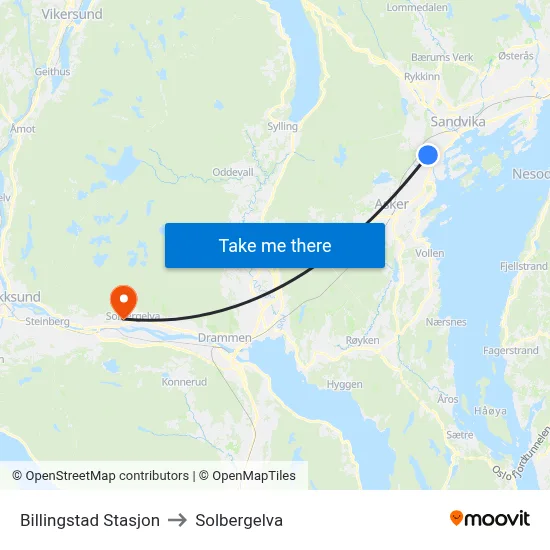 Billingstad Stasjon to Solbergelva map