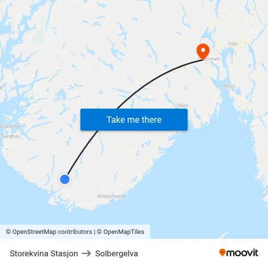 Storekvina Stasjon to Solbergelva map