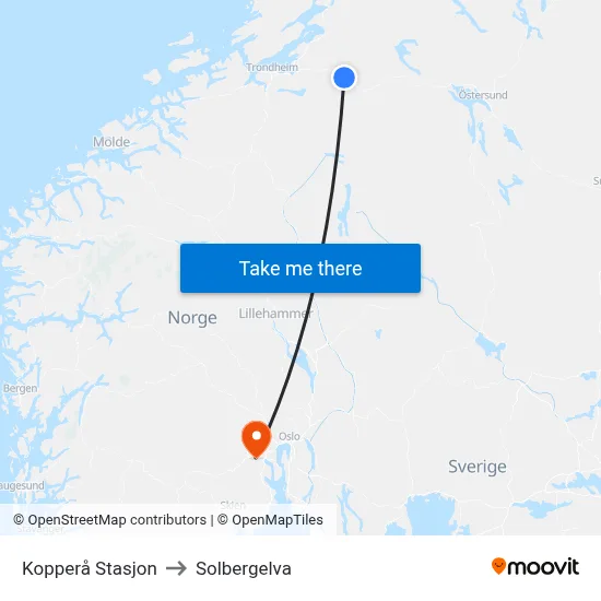 Kopperå Stasjon to Solbergelva map