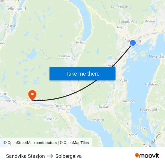 Sandvika Stasjon to Solbergelva map