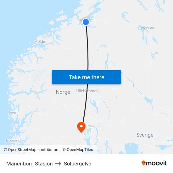 Marienborg Stasjon to Solbergelva map
