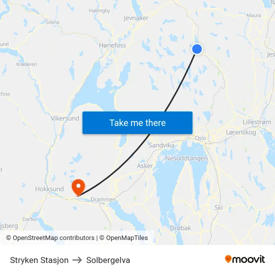 Stryken Stasjon to Solbergelva map