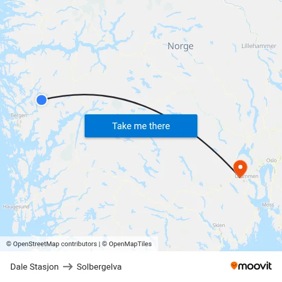 Dale Stasjon to Solbergelva map
