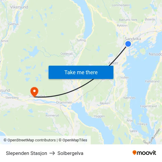 Slependen Stasjon to Solbergelva map