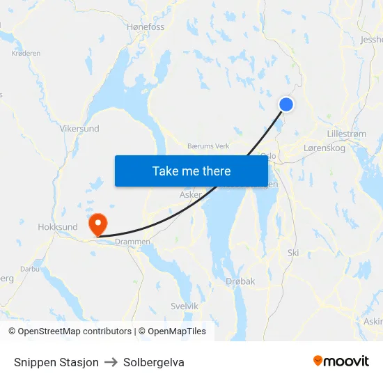 Snippen Stasjon to Solbergelva map