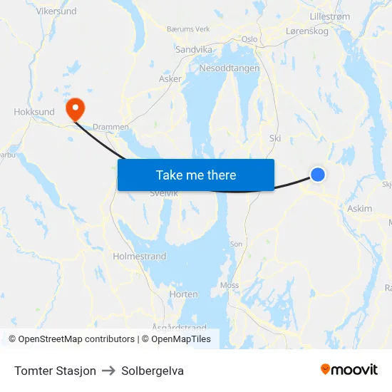 Tomter Stasjon to Solbergelva map