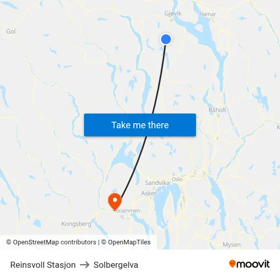 Reinsvoll Stasjon to Solbergelva map