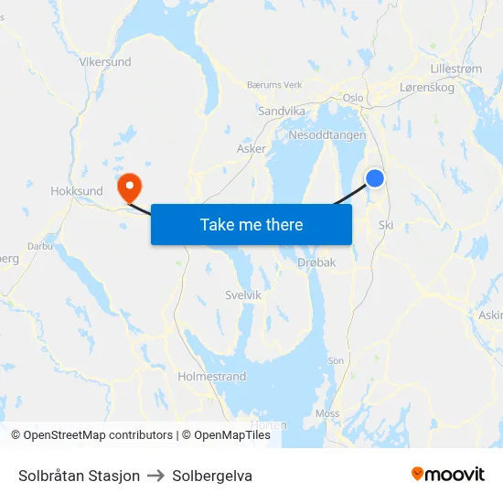 Solbråtan Stasjon to Solbergelva map