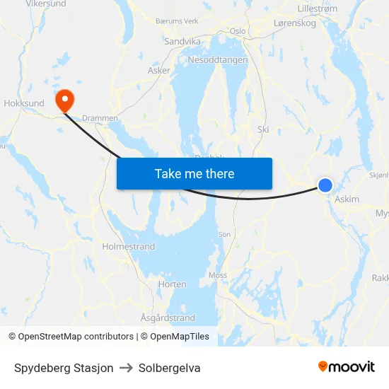 Spydeberg Stasjon to Solbergelva map