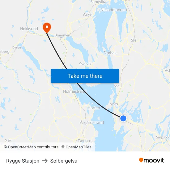 Rygge Stasjon to Solbergelva map
