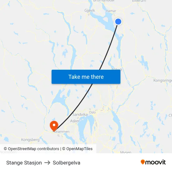 Stange Stasjon to Solbergelva map