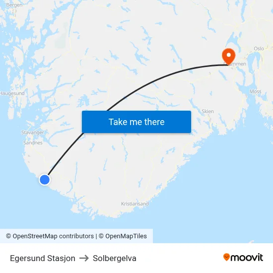 Egersund Stasjon to Solbergelva map
