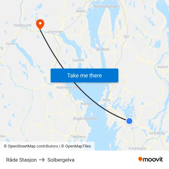 Råde Stasjon to Solbergelva map