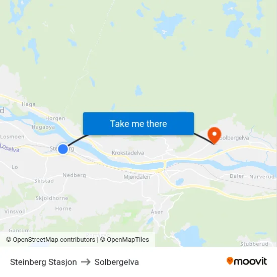 Steinberg Stasjon to Solbergelva map