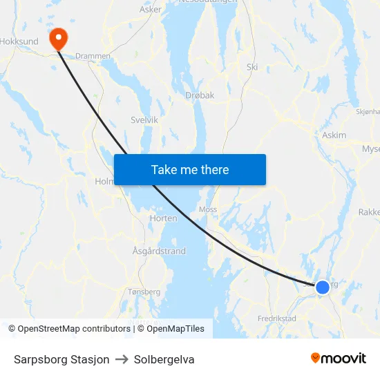 Sarpsborg Stasjon to Solbergelva map