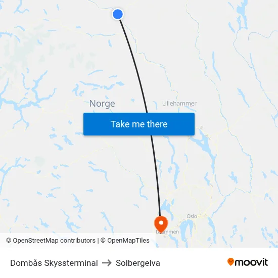 Dombås Skyssterminal to Solbergelva map