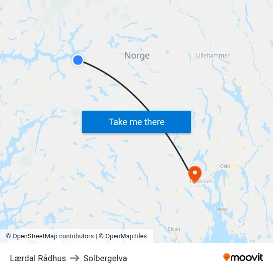 Lærdal Rådhus to Solbergelva map