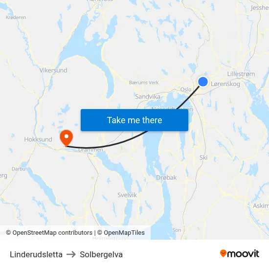 Linderudsletta to Solbergelva map