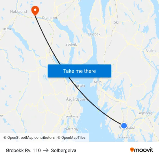 Ørebekk Rv. 110 to Solbergelva map