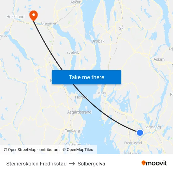 Steinerskolen Fredrikstad to Solbergelva map