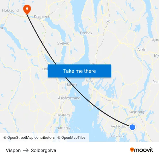Vispen to Solbergelva map