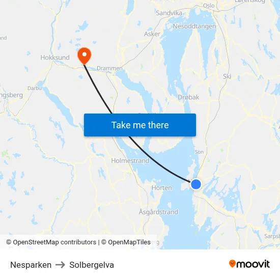 Nesparken to Solbergelva map