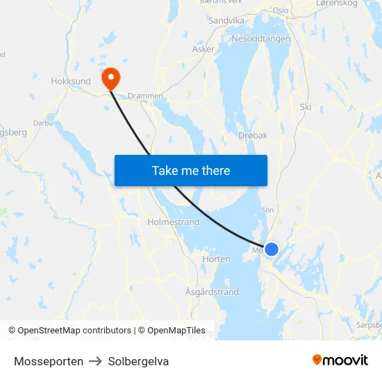 Mosseporten to Solbergelva map