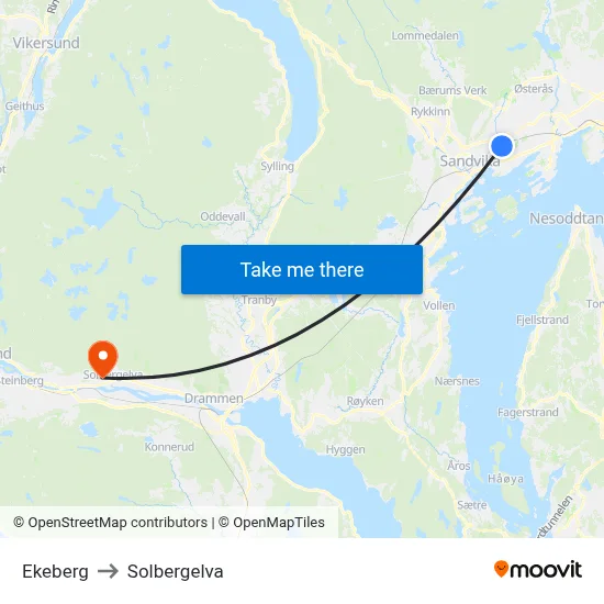 Ekeberg to Solbergelva map