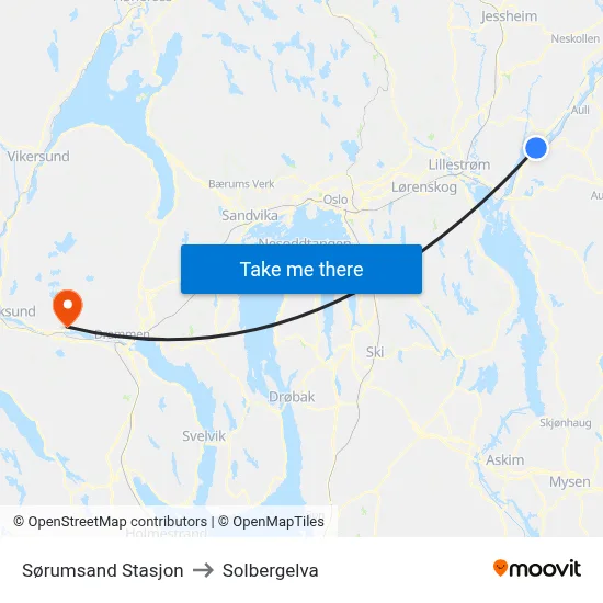 Sørumsand Stasjon to Solbergelva map